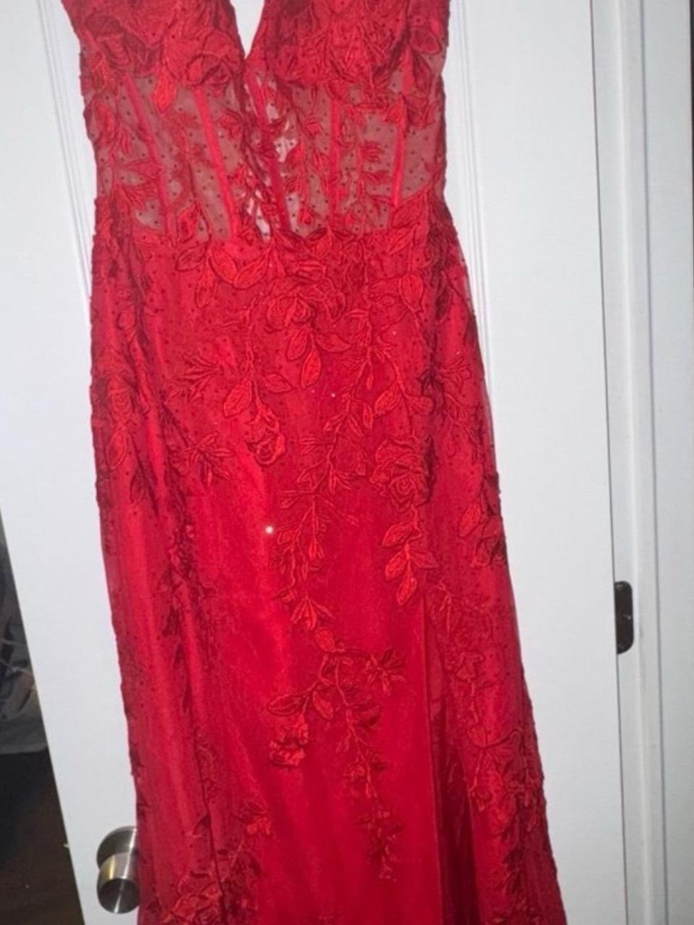 Sherri Hill Red Floral Appliqué Prom Gown